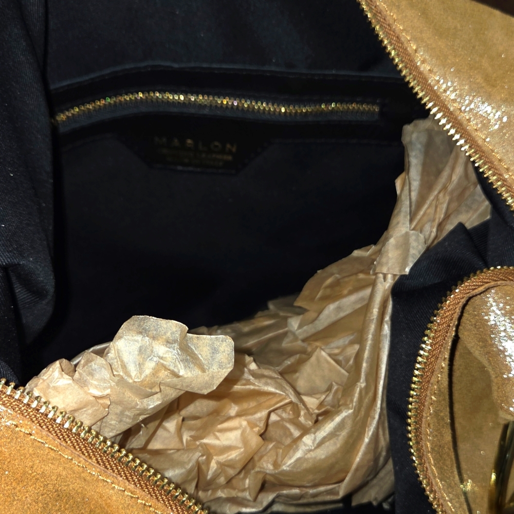 Marlon Rosita calf Leather/ Suede extra large hobo bag In Shimmering Gold - Picture 6 of 7